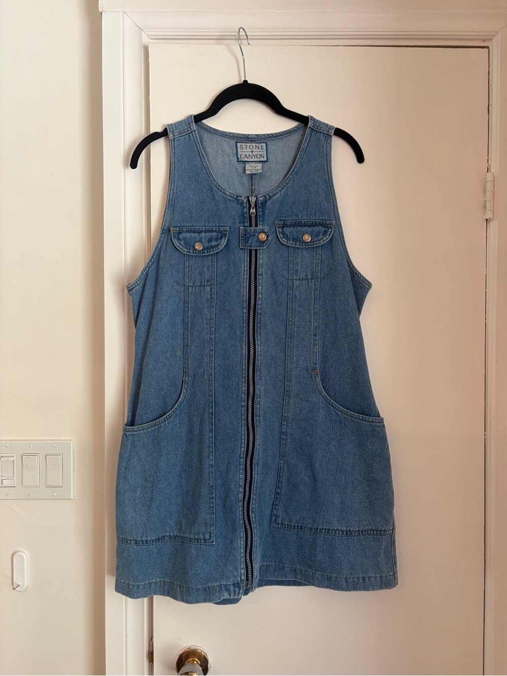 Vintage Front-Zip Denim Mini Dress - Light Blue - Picture 3 of 12